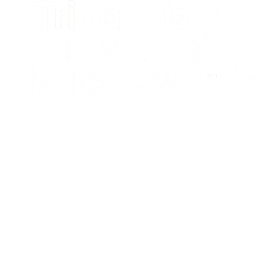 Tripadvisor旅行者之选奖徽章，中央有猫头鹰形标志与月桂叶环绕的圆形图案