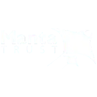 白色“Manta TRUST”字样左侧配两只抽象魔鬼鱼剪影，深蓝绿色背景，简洁标志风格。